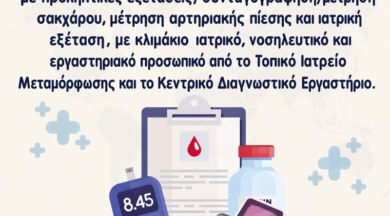 Δήμος Μεταμόρφωσης: Δράση πρόληψης χρόνιων νοσημάτων από το Υπουργείο Υγείας