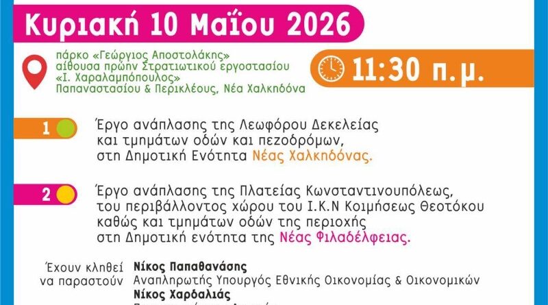 Δήμος ΝΦ-ΝΧ: Την Κυριακή παρουσιάζονται δύο σημαντικά έργα ανάπλασης για την πόλη μας